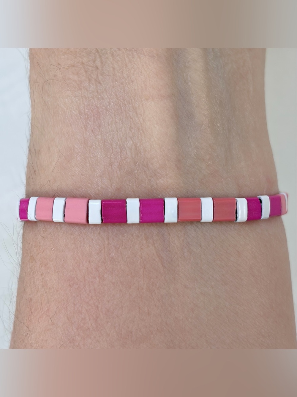 Pink/white beaded stackable Bracelet.Tila  Beads.Handmade.Minimalist.GIFT! 7”